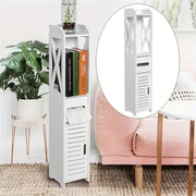 White Bathroom Storage Cabinet with Doors Shelves and Paper Holder