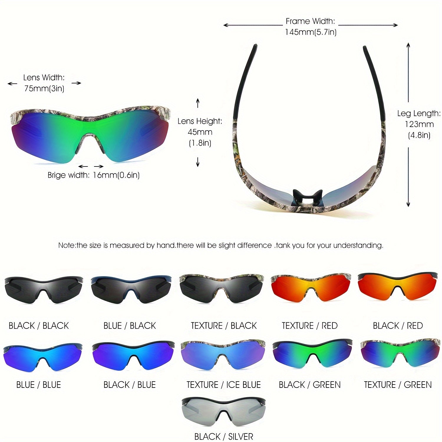 Outdoor Sports Polarized Sunglasses Camouflage Wrap Around Windproof for Men Women Cycling Fishing Driving