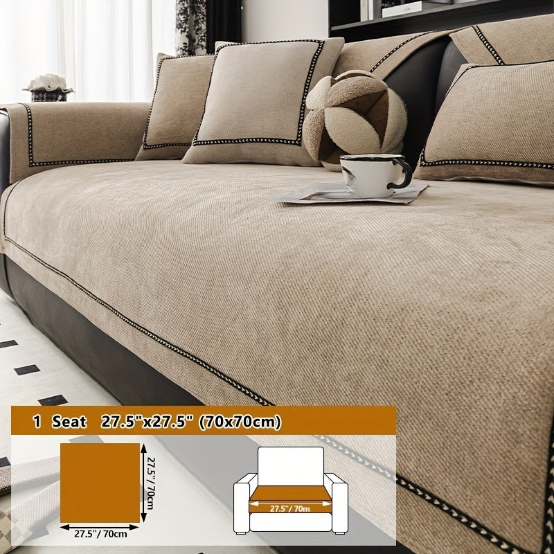 Chenille Sofa Cover with Lace Trim Non-Slip All-Season Furniture Protector Machine Washable