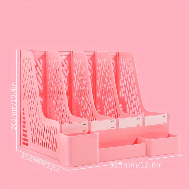 Desktop File Organizer with Pen Holder, PP Material, Office Supplies Storage