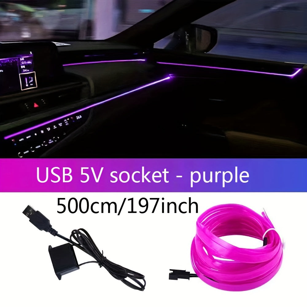 Tira de luz de neón USB flexible para coches azul 3m 118in a 5m 197in