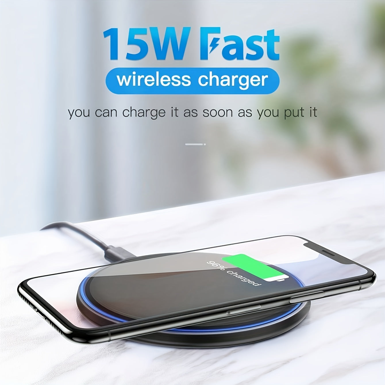 Wireless Charger for iPhone and Samsung Fast Charging 15W USB-C