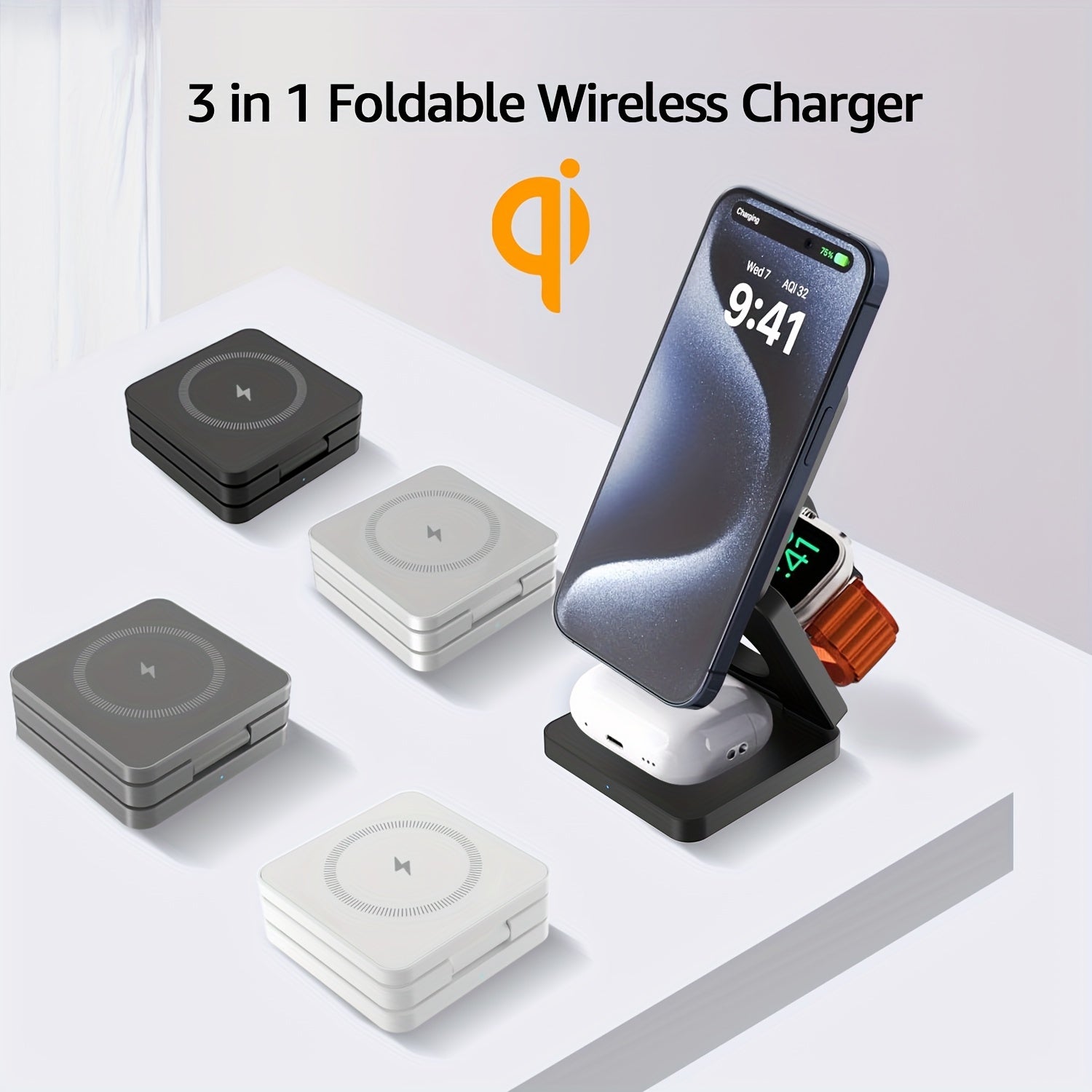 3-in-1 Wireless Charger Fast Charging Magnetic Phone Holder for iPhone, Headphones, Watches