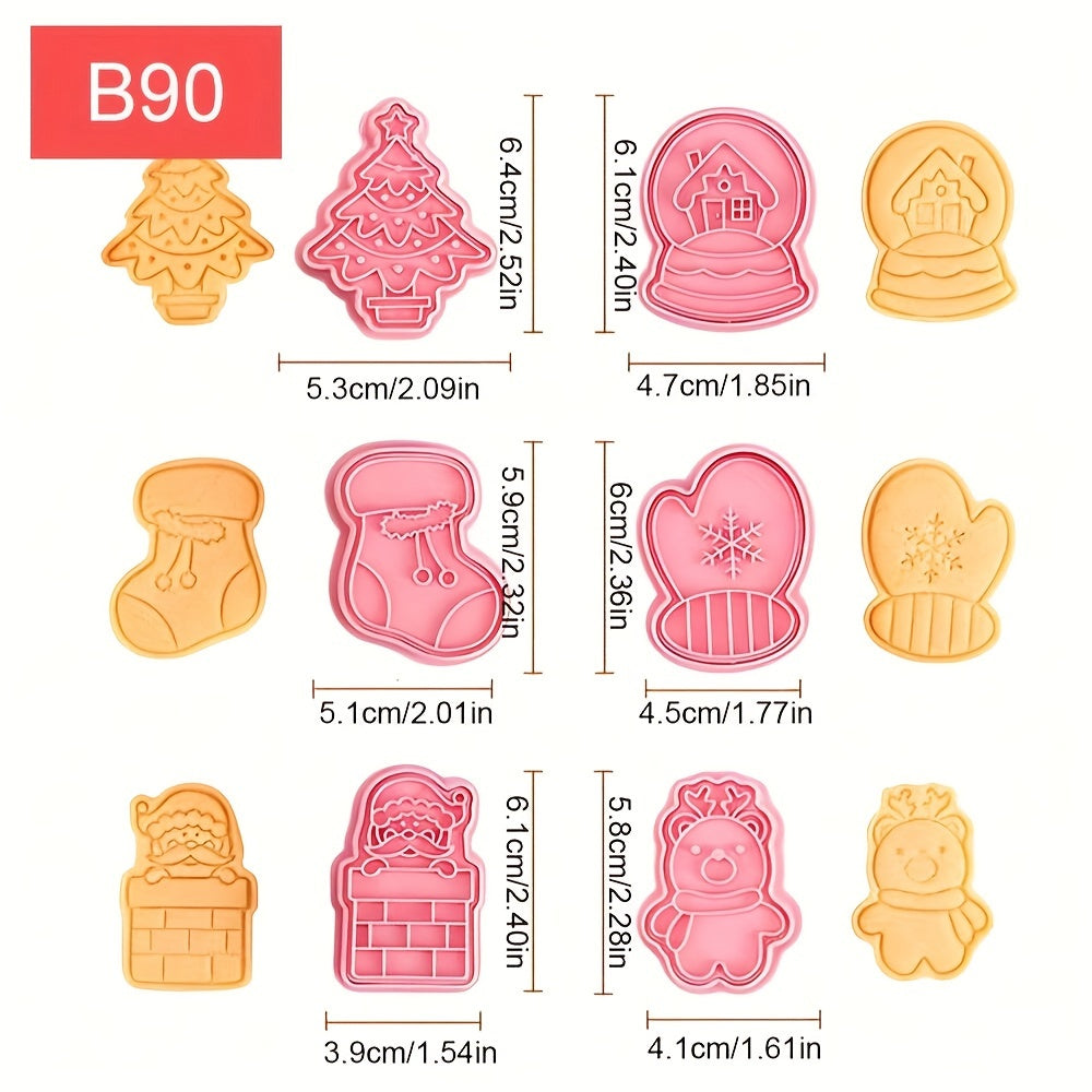 Set of 8 Christmas Cookie Stamp Tools with Snowflake Snowman Deer Santa Tree