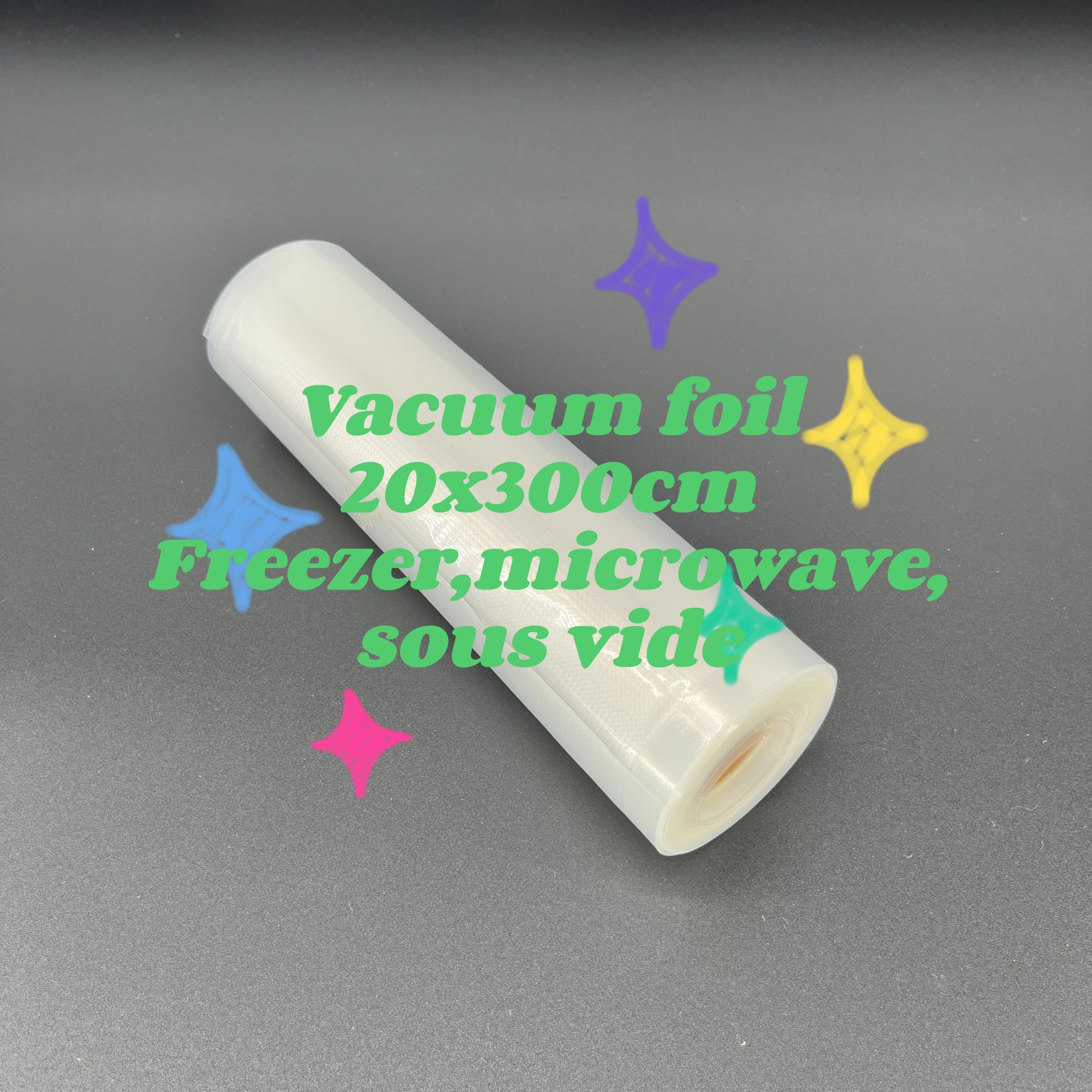 Mustahkam plastmassa vakuum yopishqoq sumkalar, 20x300cm, muzlatgich, mikroto'lqinli pech, sho'rva va oziq-ovqat saqlash uchun.