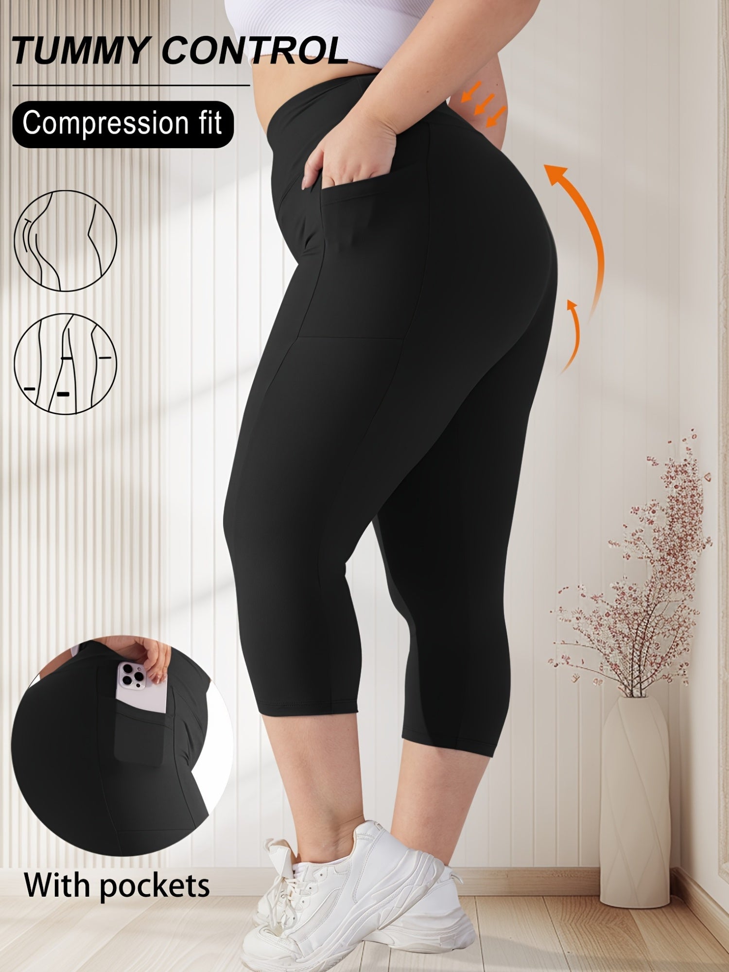 Plus Size Women's Skinny Capris Leggings Casual Crop Spring Summer