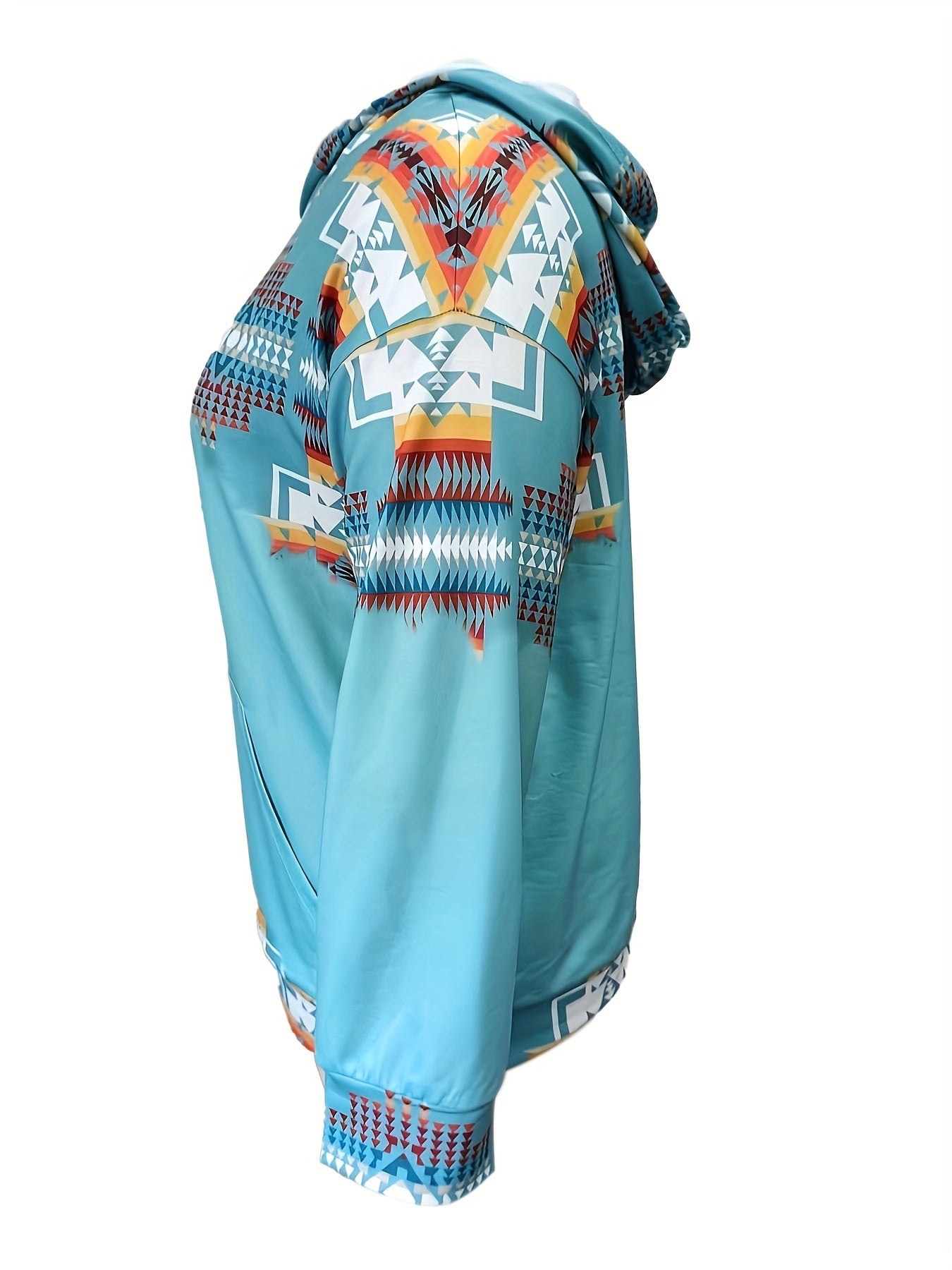 Plus Size Women Hoodie Casual Patchwork Digital Print Pullover with Pockets