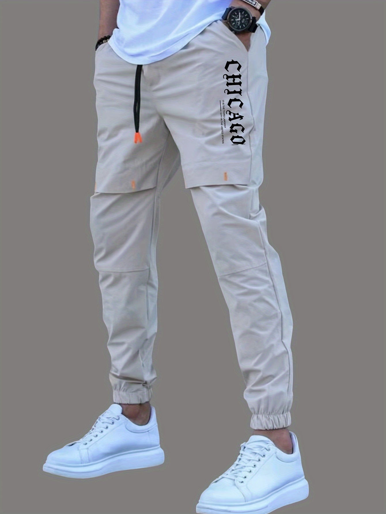 Men's Polyester Woven Joggers with Alphabet Print Regular Fit All-Season