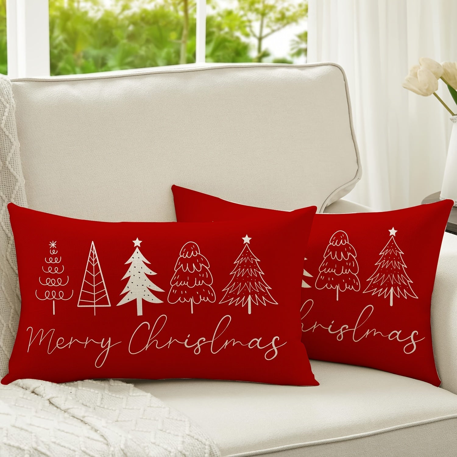 Qizil Rojdestvo yostiq qoplami 45.72x45.72cm yoki 30.48x50.8cm Zipperli Polyester bayram bezaklari