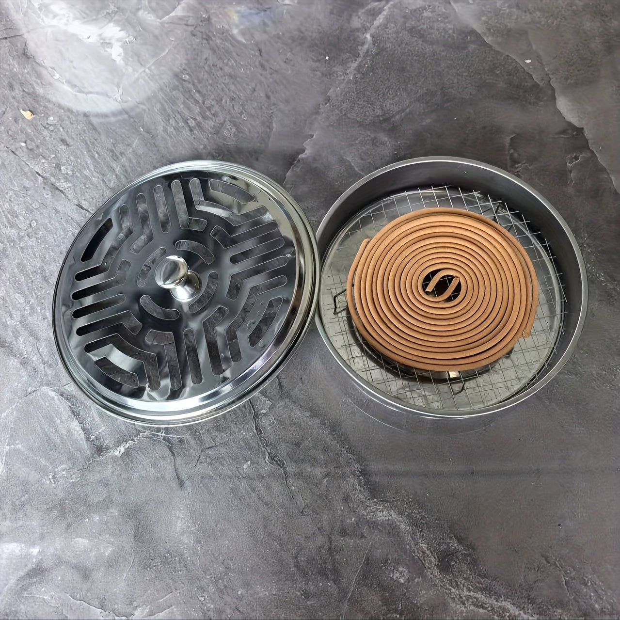 Stainless Steel Mosquito Coil Holder with Ventilated Lid and Handle