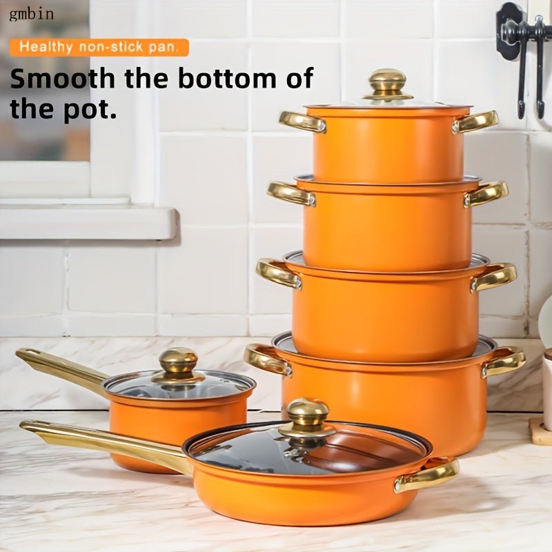 Juego de utensilios de cocina de acero inoxidable de 6 piezas, antiadherente, apto para lavavajillas, con tapas de vidrio