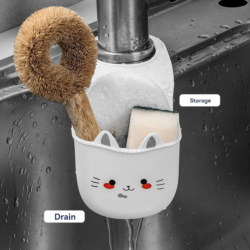 Cat-Shaped Silicone Kitchen Sink Organizer for Sponges and Scrubbers Fits Most Taps