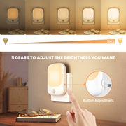Motion Sensor Night Light Socket with 5 Brightness LED Warm White Wall Mount Hallway Kitchen
