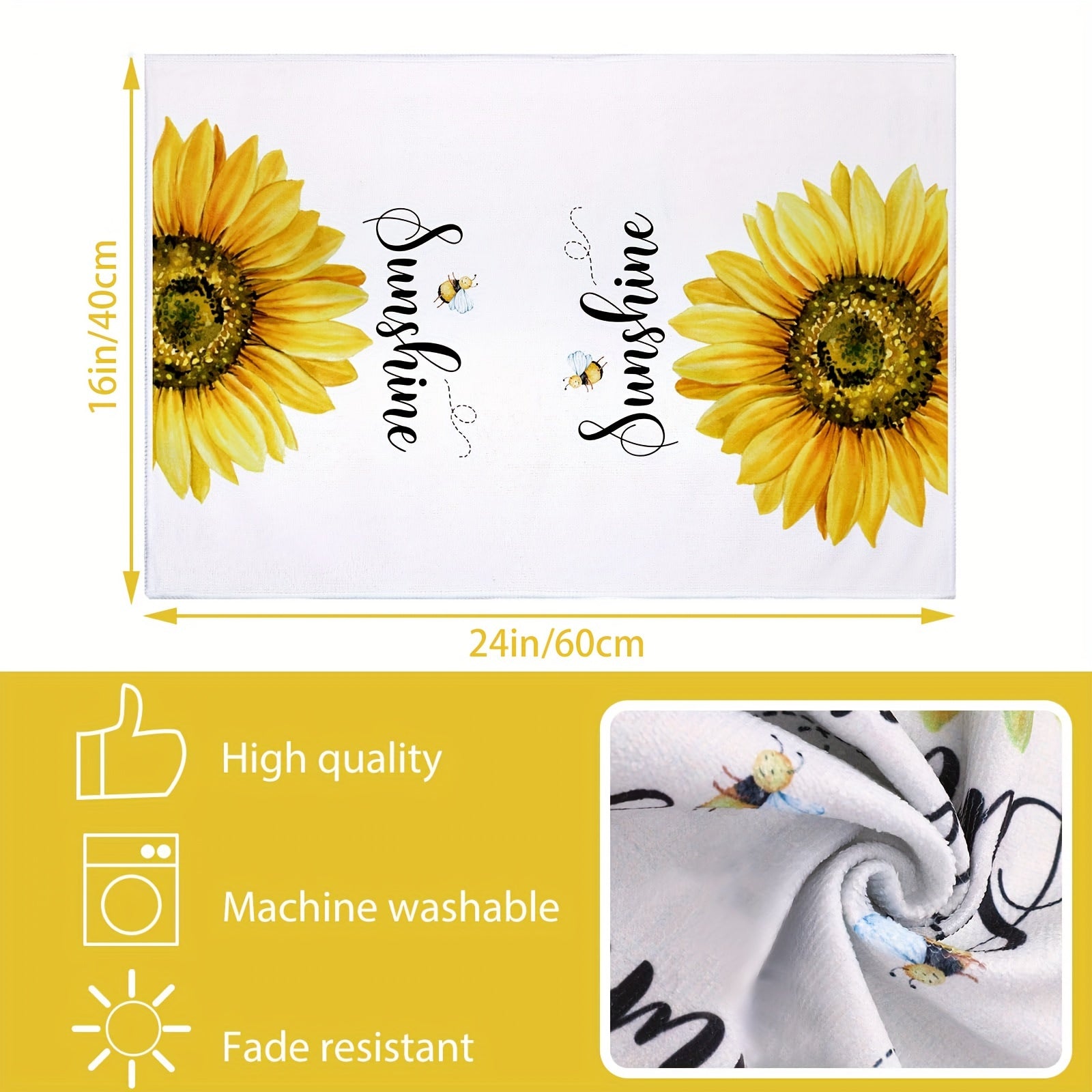 Set of 2 Sunflower Buffalo Plaid Kitchen Hand Towels for Cleaning and Decor