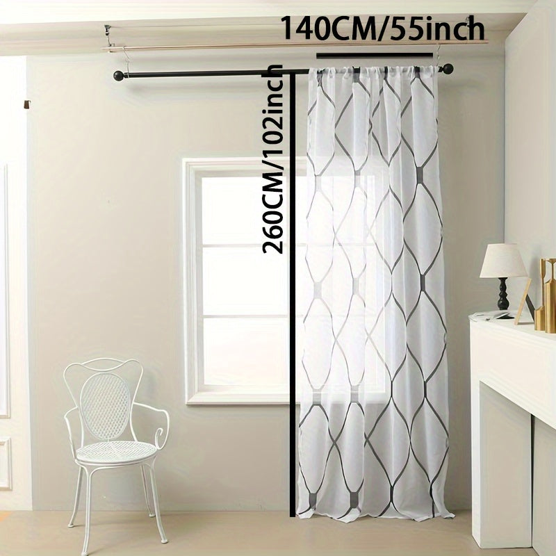 Geometric Rhombic Lattice Sheer Curtain for Living Room Bedroom 1 Piece