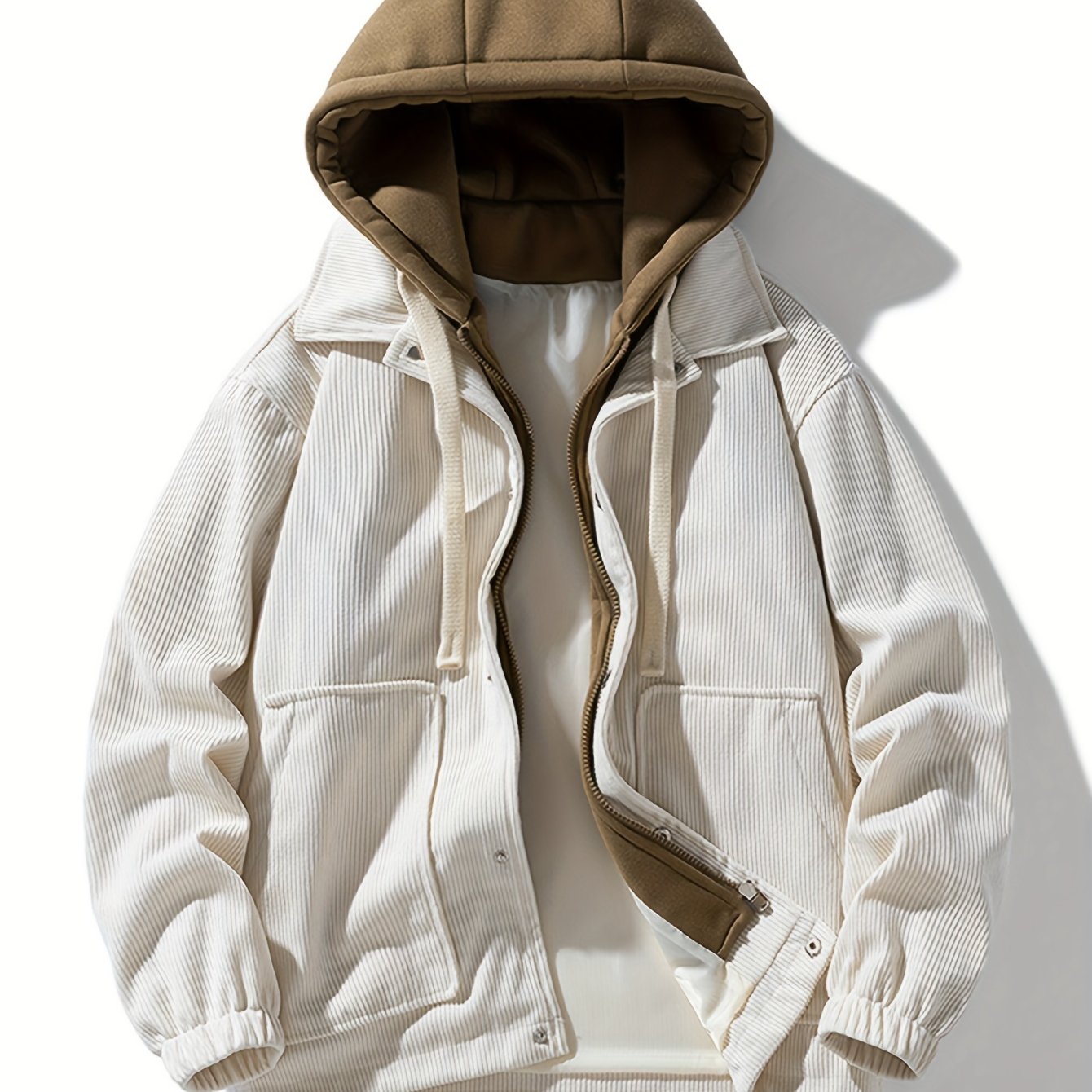 Men's Vintage Cargo Jacket with Hood Polyester Long Sleeve Casual