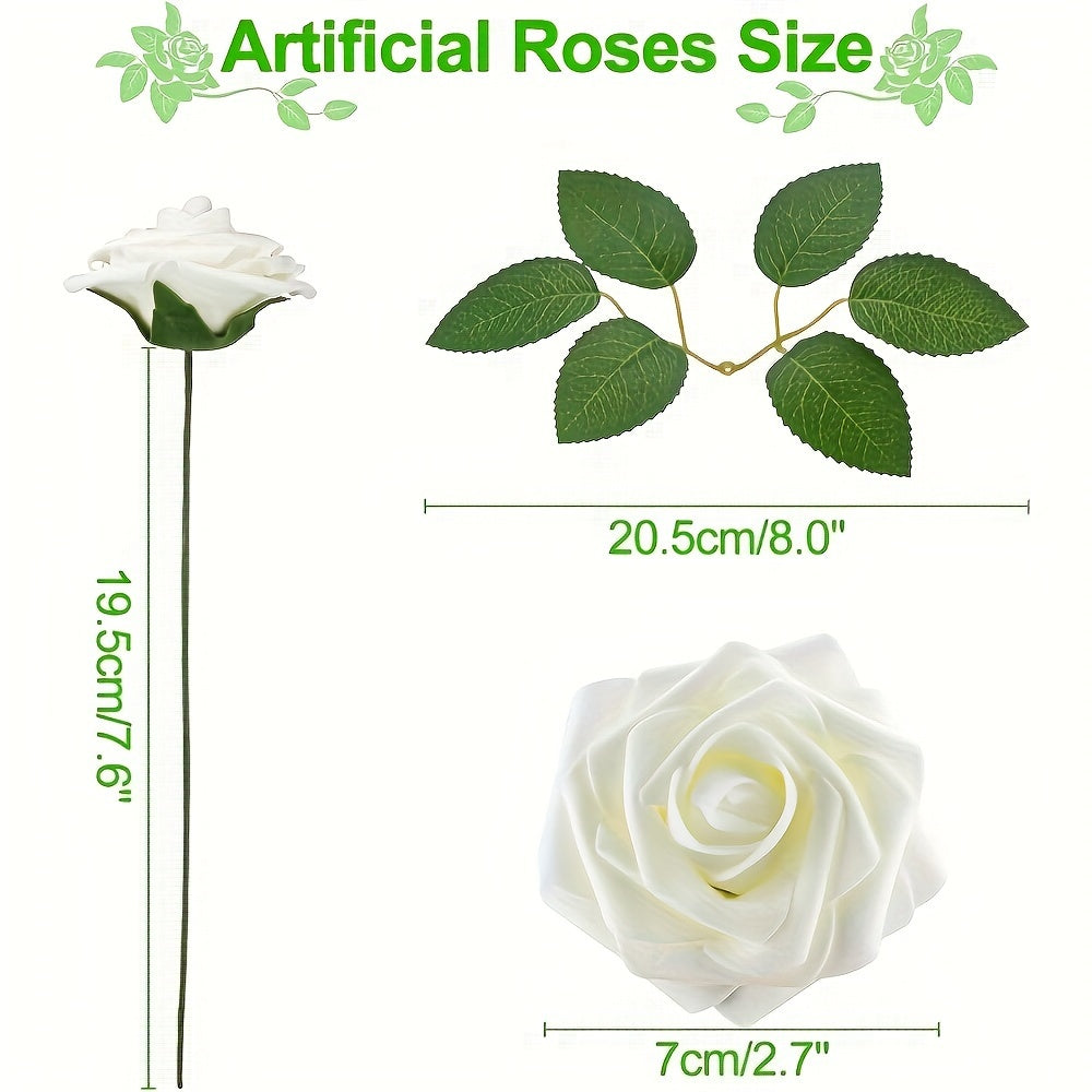 Artificial Roses with Stems 25 Pack for Wedding Bouquets and Home Decor