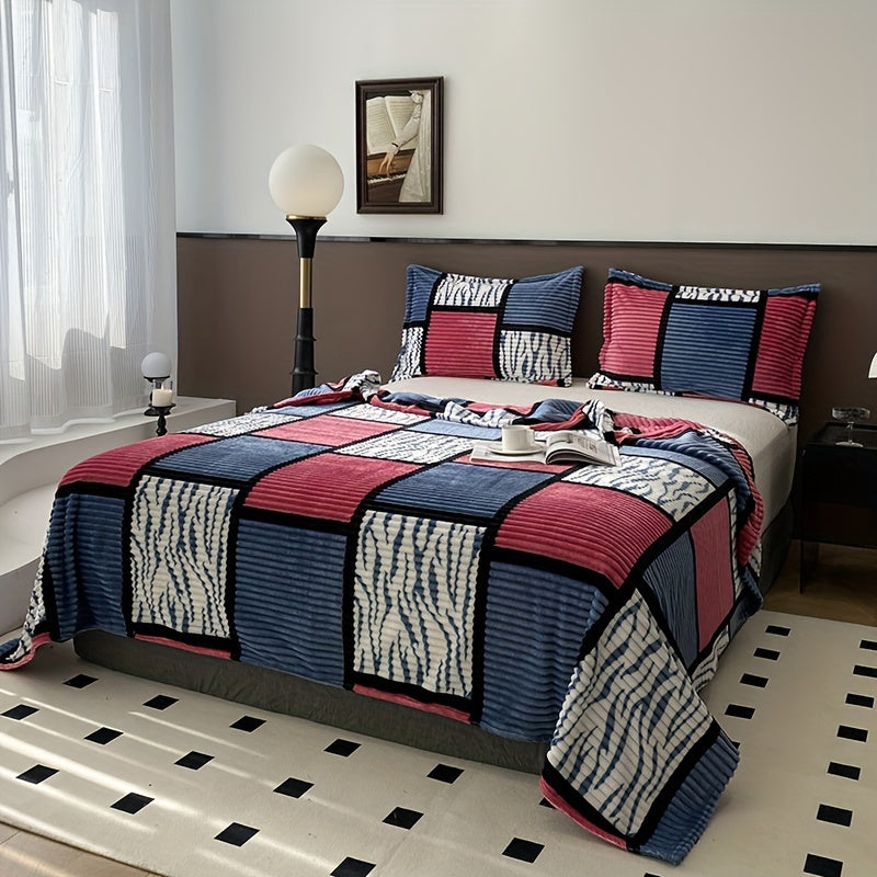 Manta de terciopelo impresa geométrica para cama, sofá, camping, aire acondicionado, todas las estaciones