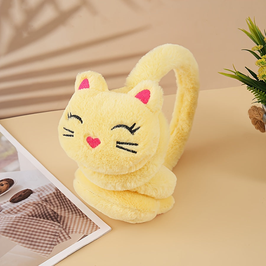 Soft Furry Solid Color Cat Plush Earmuffs for Women and Girls Winter Warmth