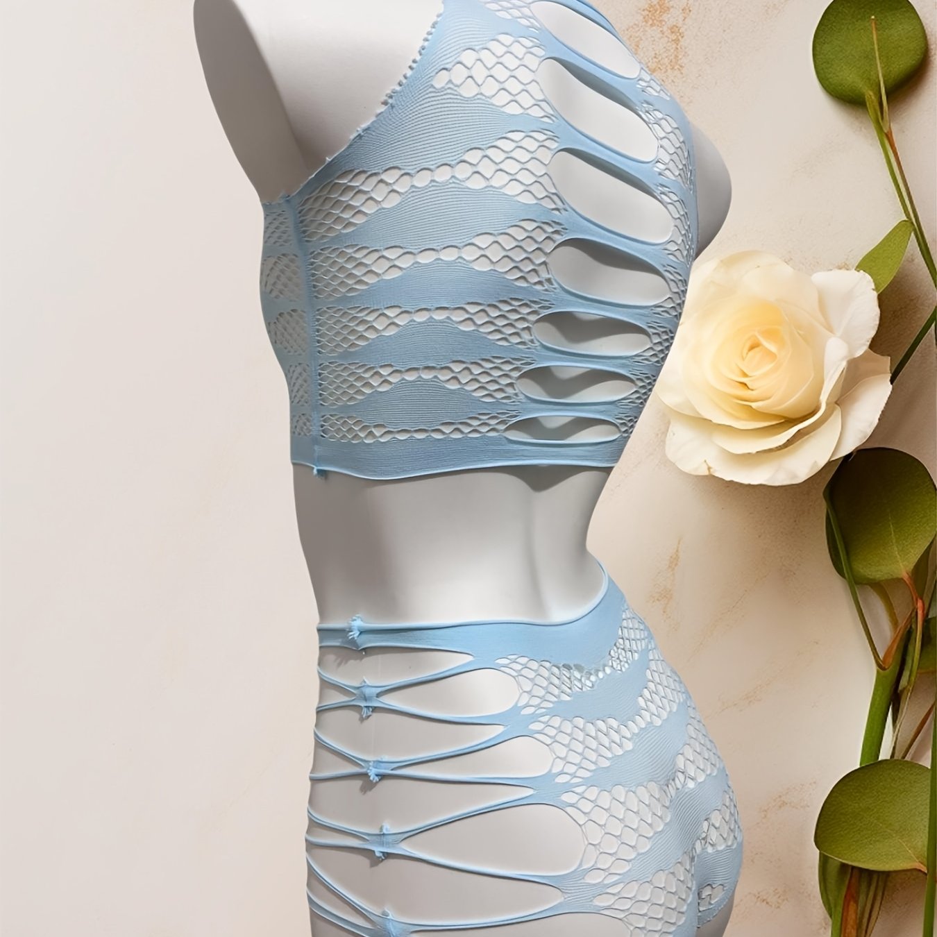 Osmon Moviy Bo'sh Qoplangan Tarmoq Yuzi va Ichki Kiyimlar To'plami Jozibador Elastik Ichki Kiyim 2ta