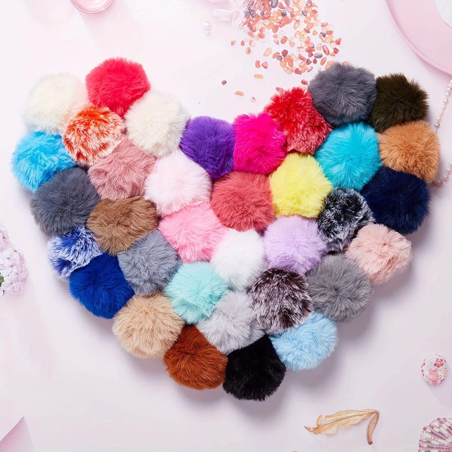 Fifty Pieces of Plush Lazy Rabbit Pom-Poms with Key Chains for DIY Jewelry Accessories