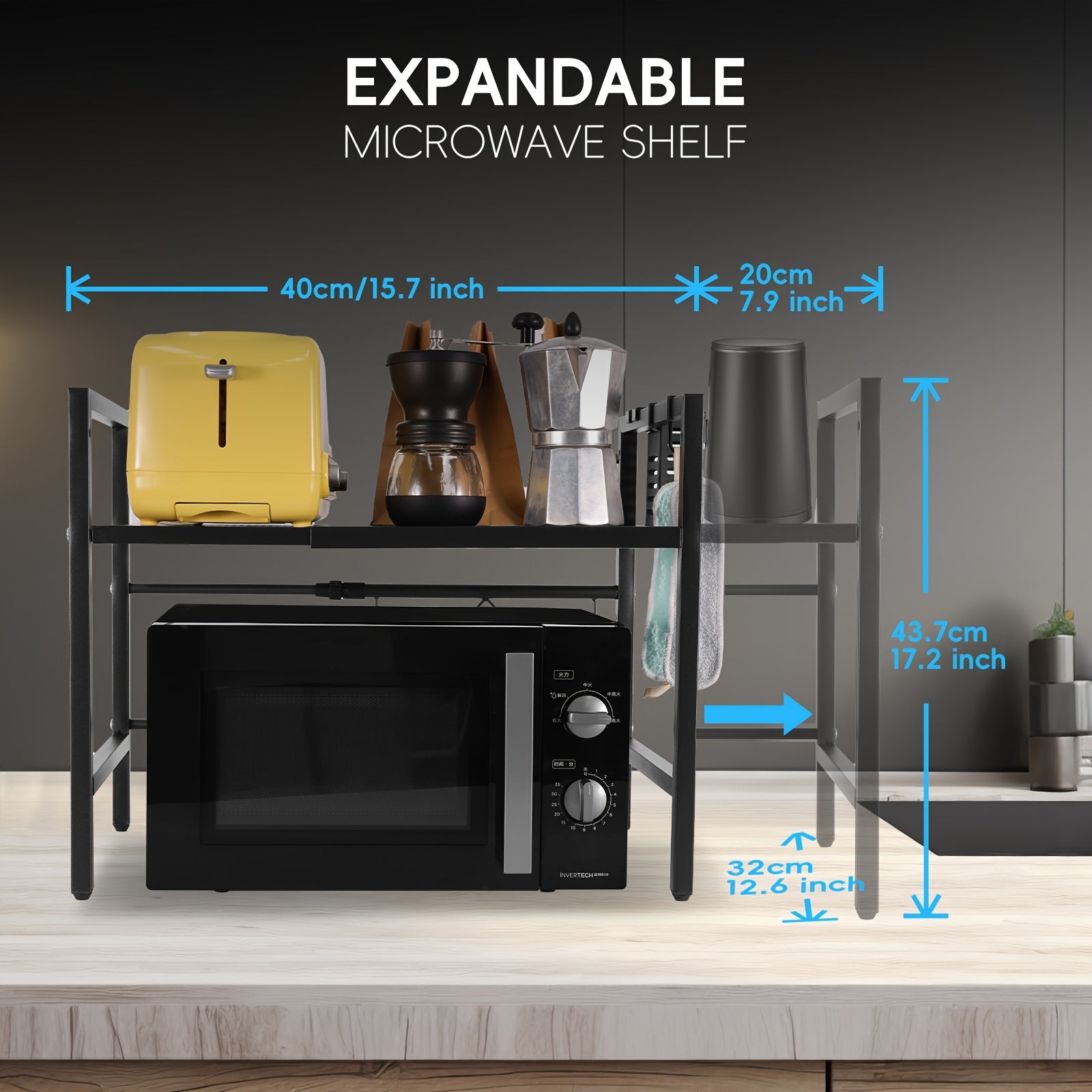 Durable Metal Microwave Stand with 2 Shelves Adjustable Countertop Kitchen Organization