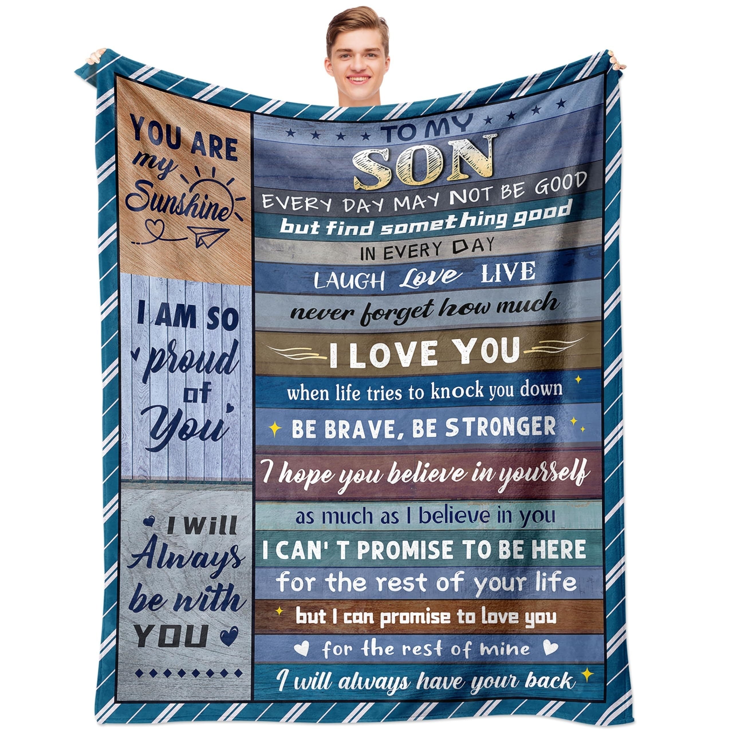Flannel Throw Blanket for Son with Inspirational Love Message Knitted All-Season Gift for Teens and Adults