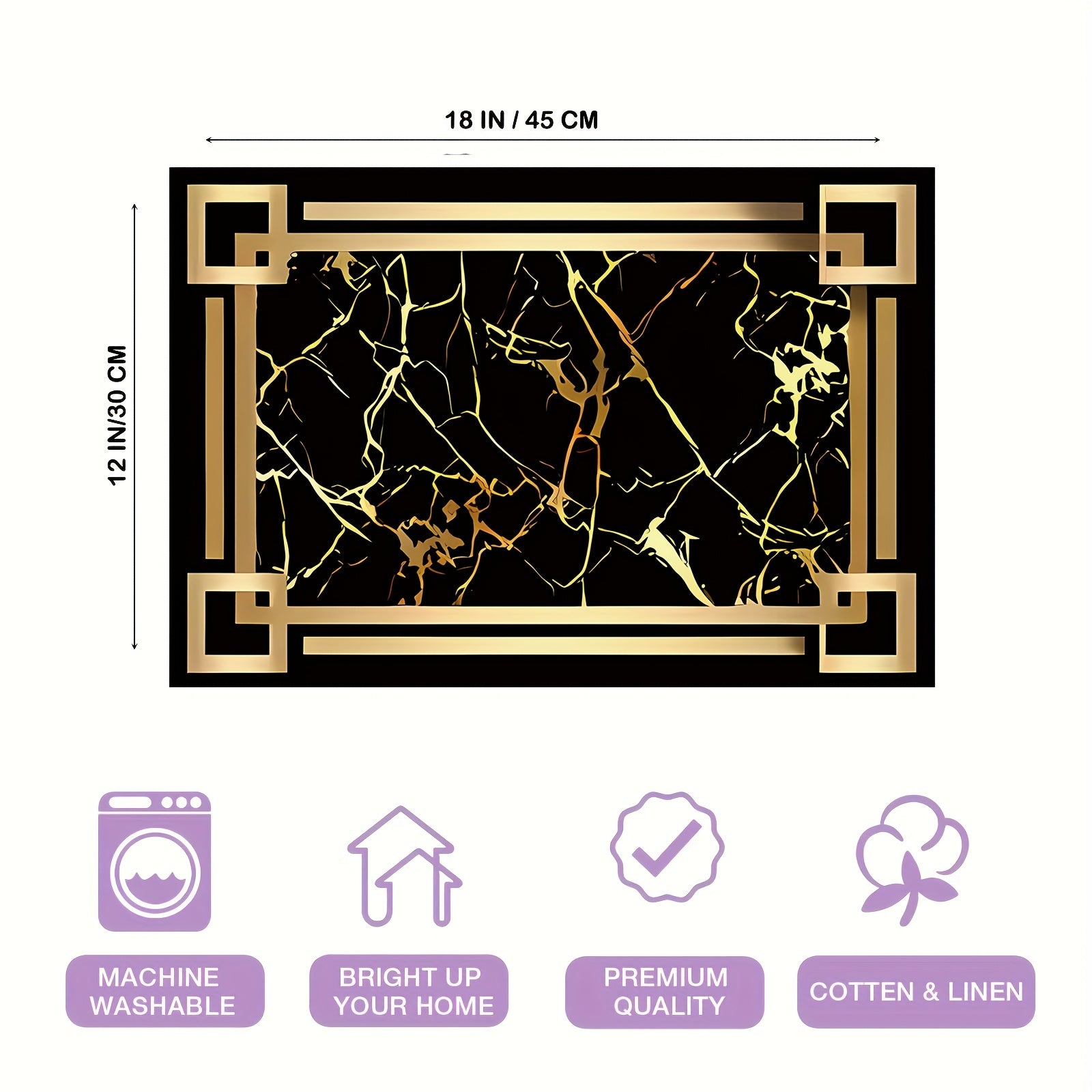 Black and Gold Patterned Table Mats for Dining and Kitchen Decor Set of Four