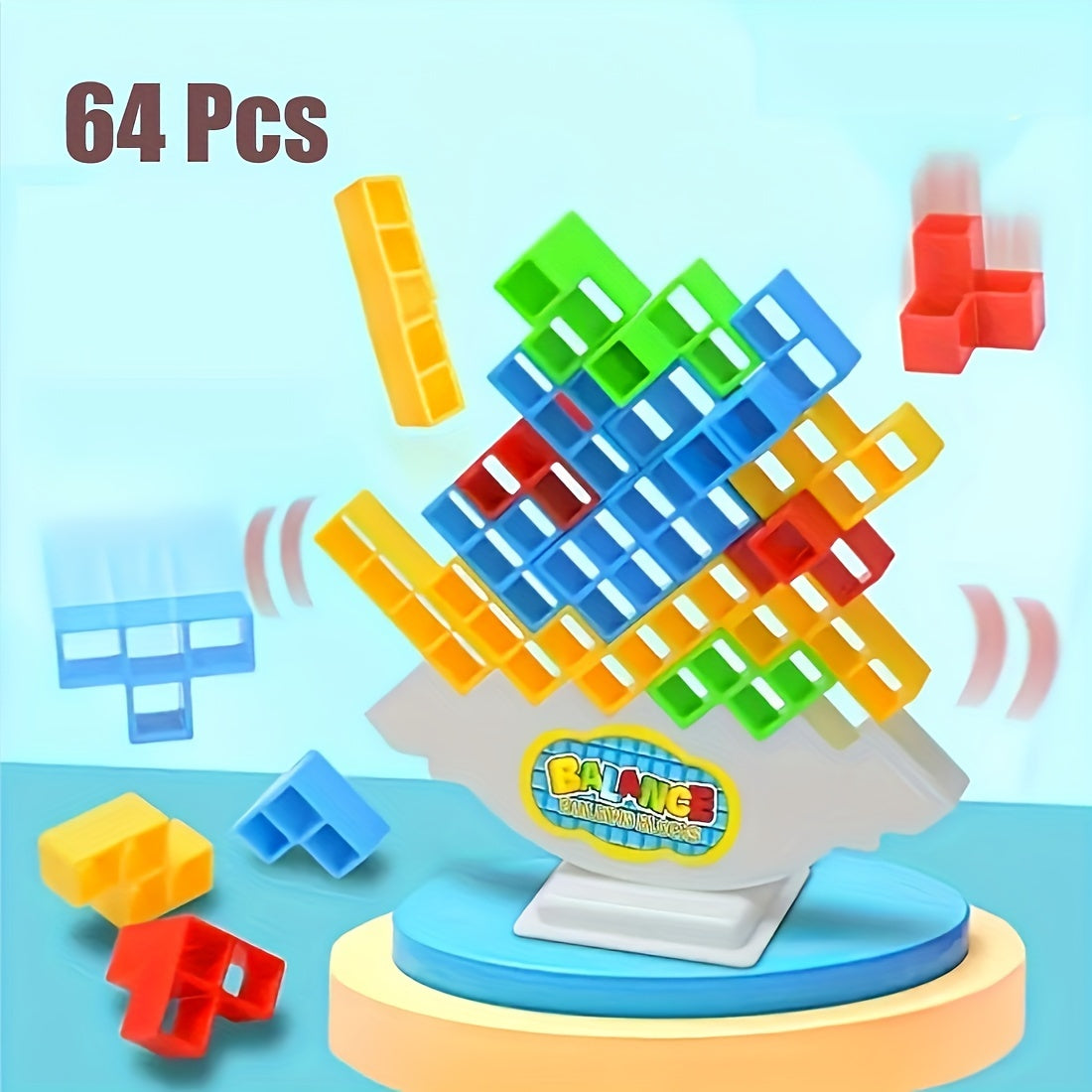 Набор из 64 блоков для игры в Tetra Balance Tower из красного пластика - образовательная и веселая игра для вечеринок для семей, подходит для детей от 3 лет и старше. Отлично подходит для тимбилдинга, путешествий, идей подарков на Хэллоуин и Рождество.