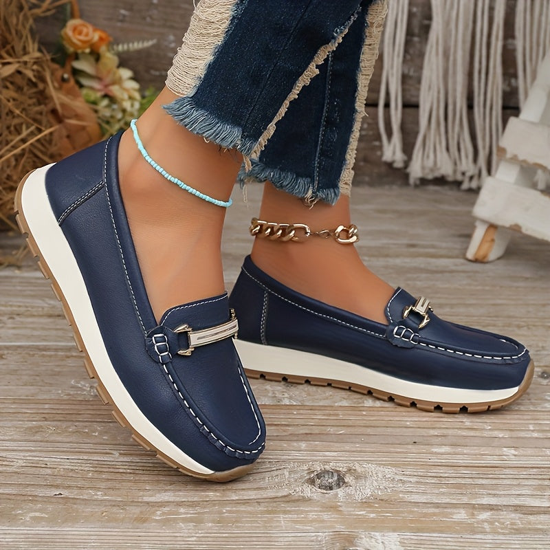 Women's Slip-On Loafers Non-Slip Casual Shoes Round Toe Flats in Navy Black Beige Pink