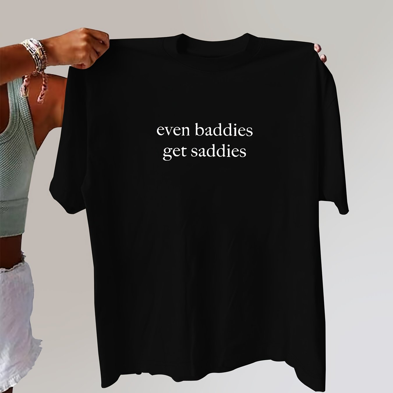 Women's Oversized Graphic Tee Black Short Sleeve Casual T-Shirt