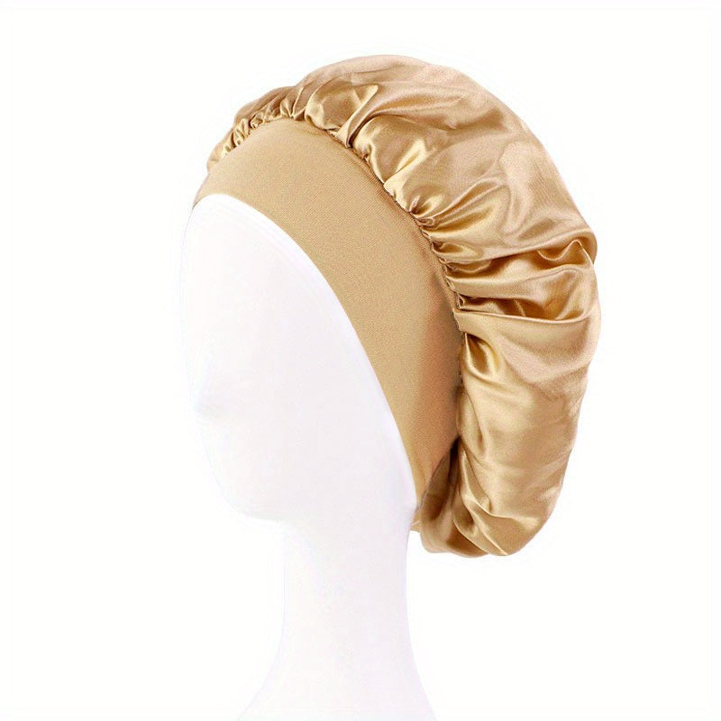 Elastik bantli saten kechki shlyapa, katta o'lcham va belbog'li bonet bilan