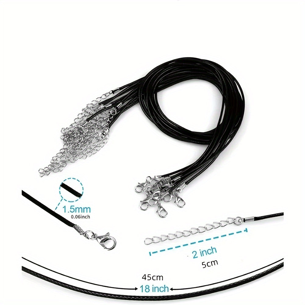 30 Multicolor Crystal Point Pendants with Black Faux Leather Necklace Chains and Storage Bag for Jewelry Making