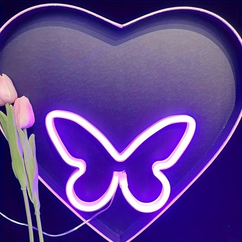 LED Butterfly Neon Sign Light for Bedroom Girls Room Decoration USB Battery Operated