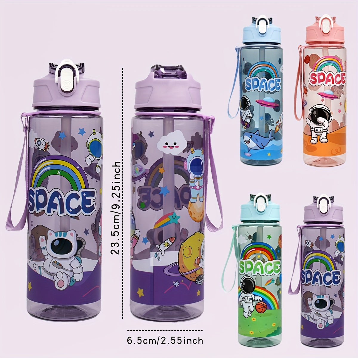 21oz BPA-Free Plastic Water Bottle with Straw for Kids and Outdoor Activities Space Design