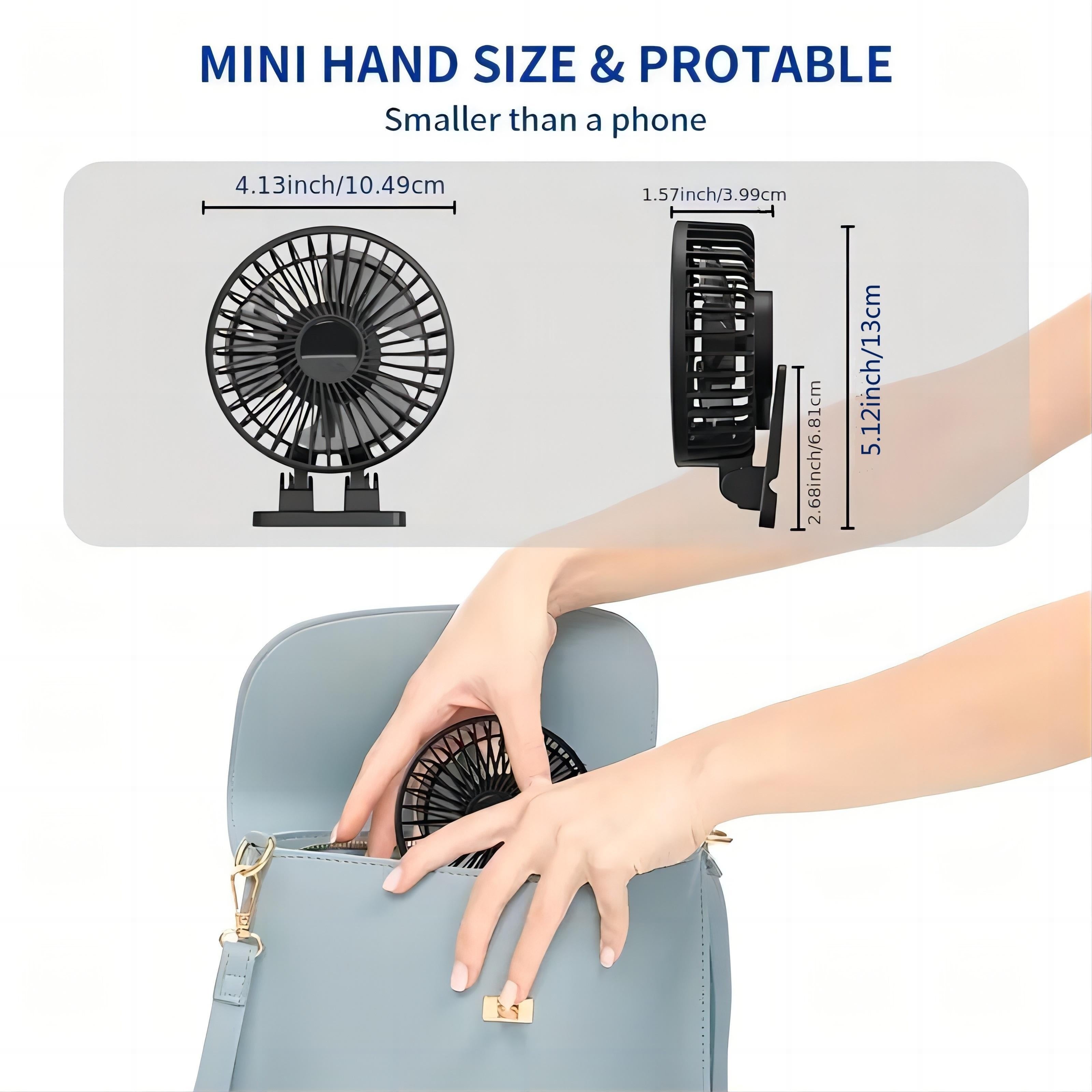 Whisper Quiet 4-Inch USB Desk Fan 3-Speed Portable USB Powered Plastic