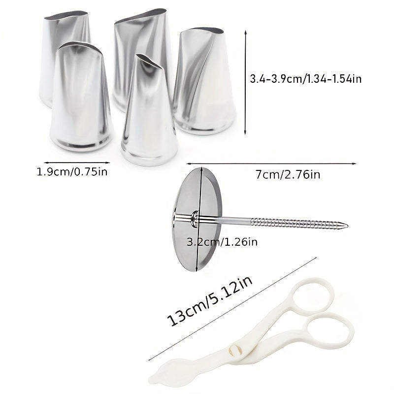 Tort bezash uchun to'plam 7 ta qism, zanglamaydigan po'latdan yasalgan shlyuzlar, gul ko'taruvchi, qirqish uchun qaychi