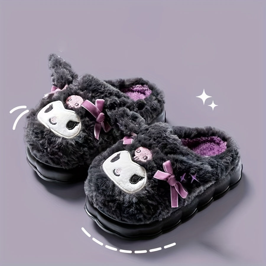 Women's Indoor Casual Slippers with Embroidered Kuromi Design