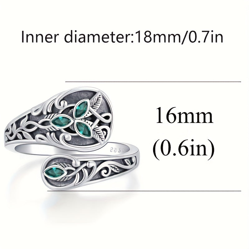 Sterling Silver Ring with Green Cubic Zirconia Vintage Victorian Style Hypoallergenic Gift-Ready