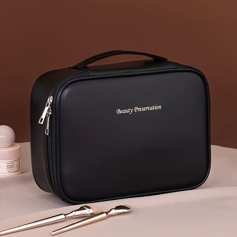 Large Capacity Detachable Cosmetic Bag for Men and Women with Multiple Layers and Brush Storage