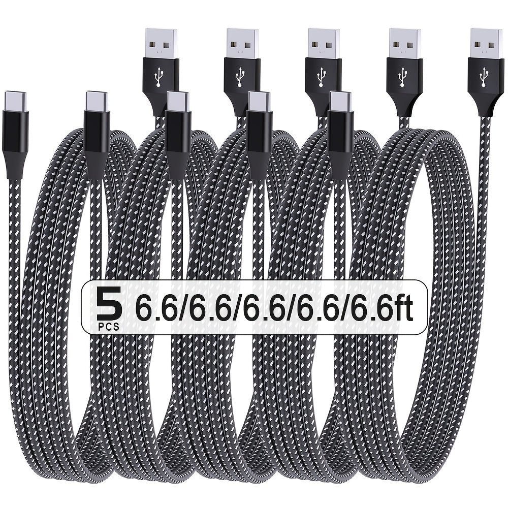 Set of 5 USB C Fast Charging Cables for Samsung, Moto G Series Data Transfer