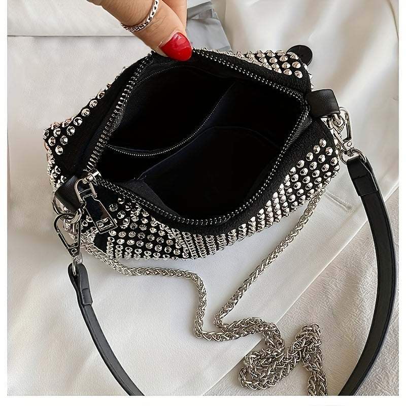 Women's Corduroy Messenger Bag with Black Diamond Pattern Zipper Closure Edge Painted