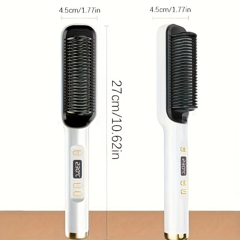 2-in-1 Ceramic Hair Straightener Brush with LCD Display European Plug for Styling