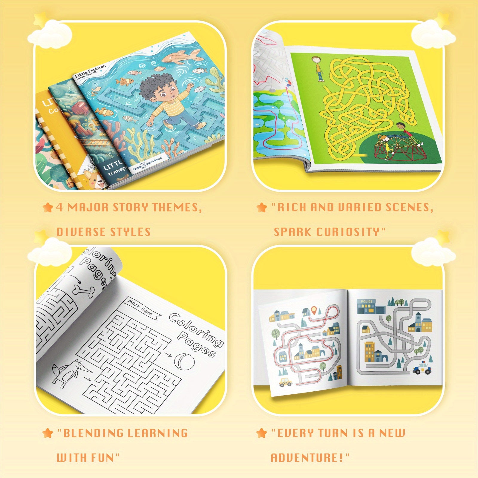 Colorful Maze Puzzle Books for Kids Set of 4 Educational Brain Teasers for Children