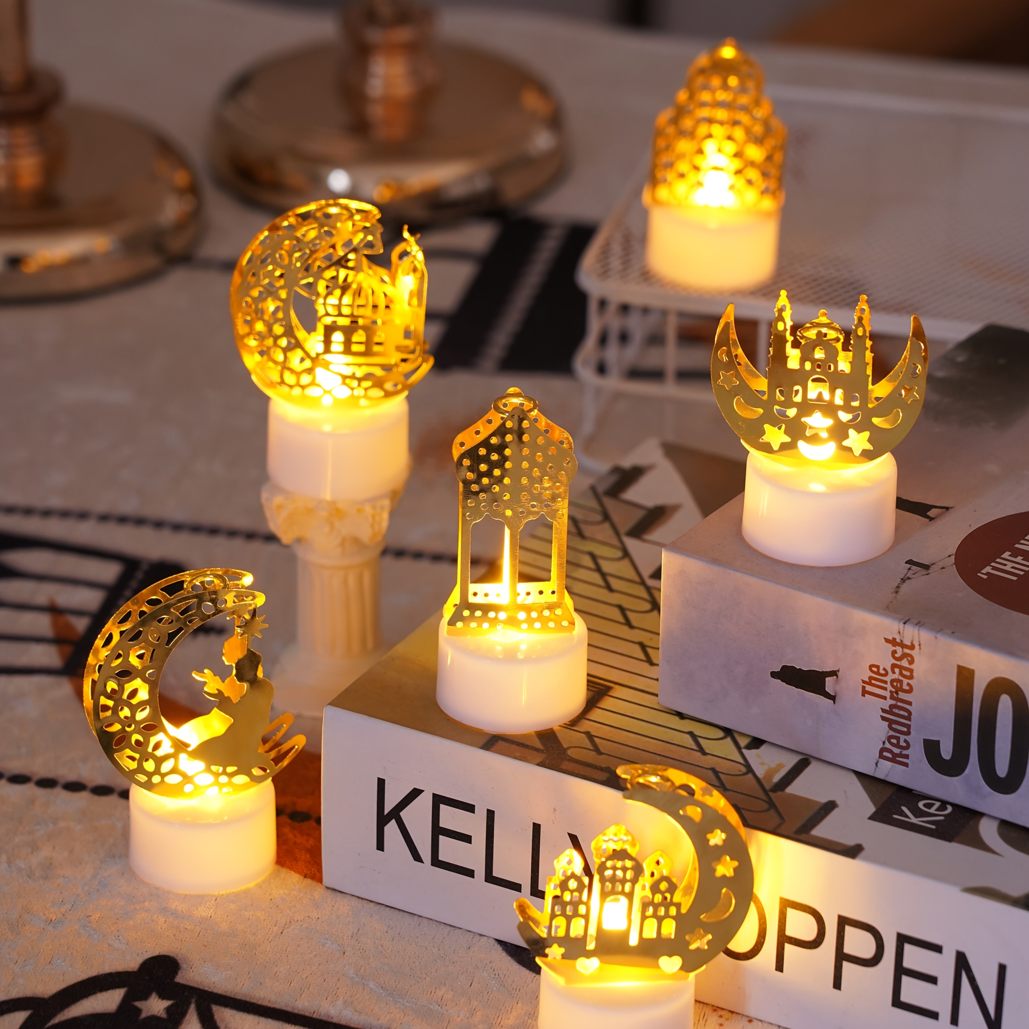 6 LED Ramadan Table Lights with Colorful Eid Decorations for Outdoor Home Decor