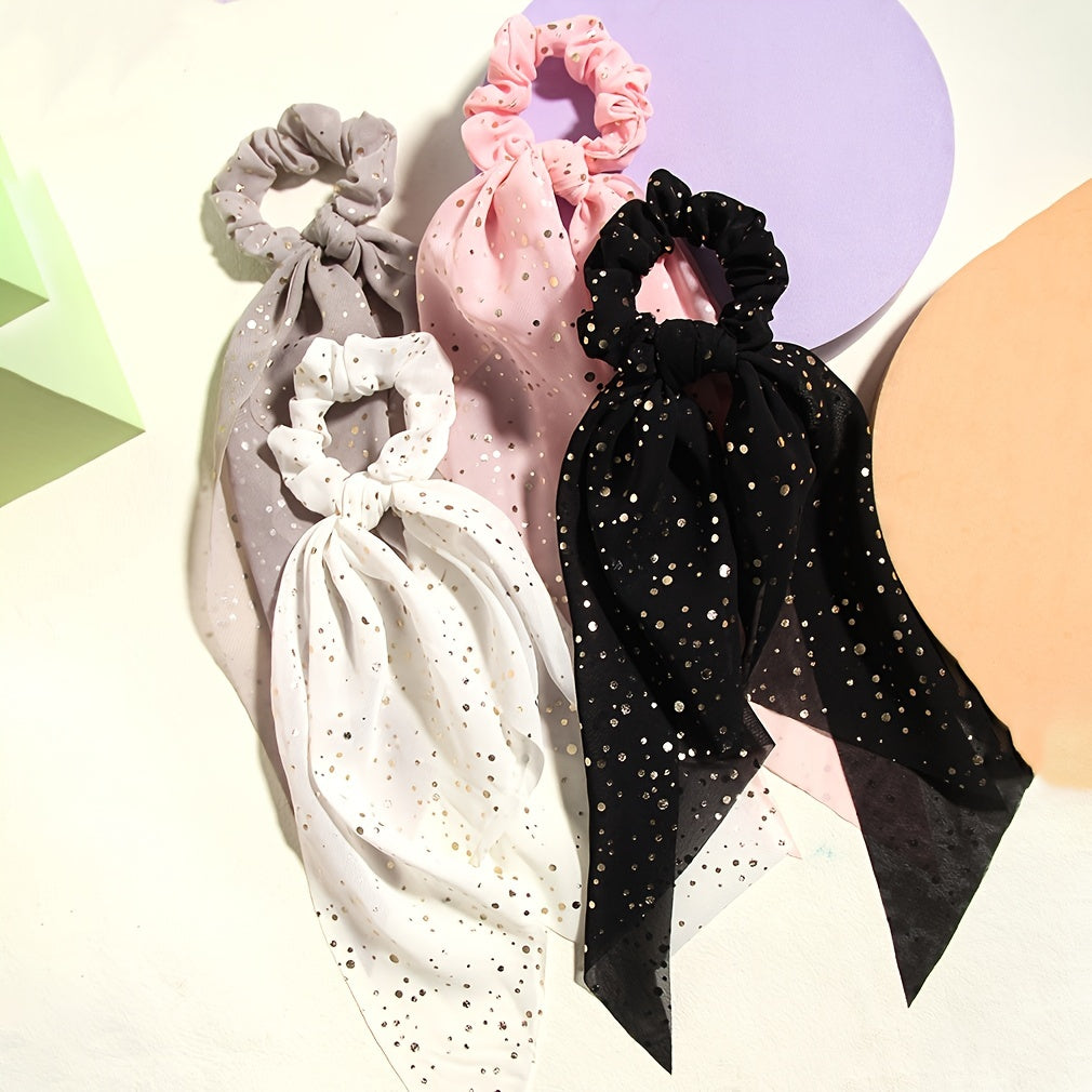 Women’s Satin Hair Scrunchies Set with Polka Dot Scarves and Bowknot Hair Bands