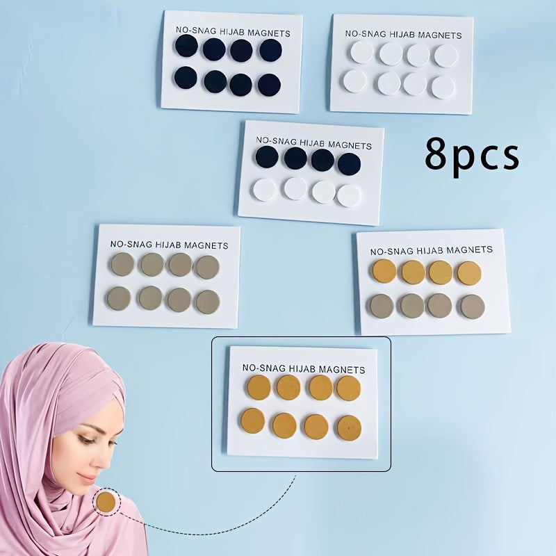 Set of 8 Minimalist Alloy Hijab Magnets No-Snag Round Scarf Pins for Multipurpose Use