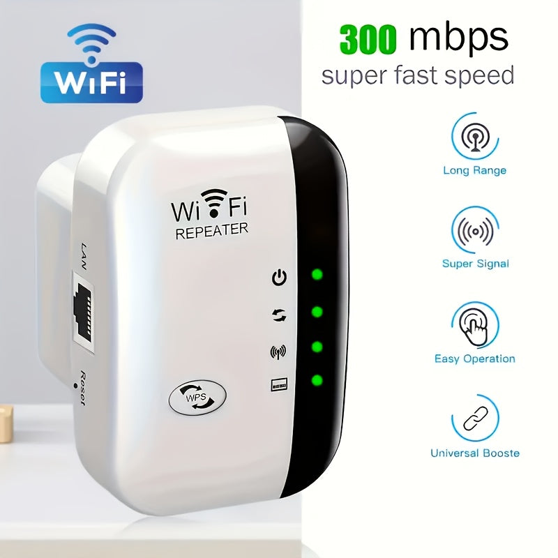 WiFi Extender 300Mbps Signal Booster Support 35 Devices Ethernet Port Home Office Cafe
