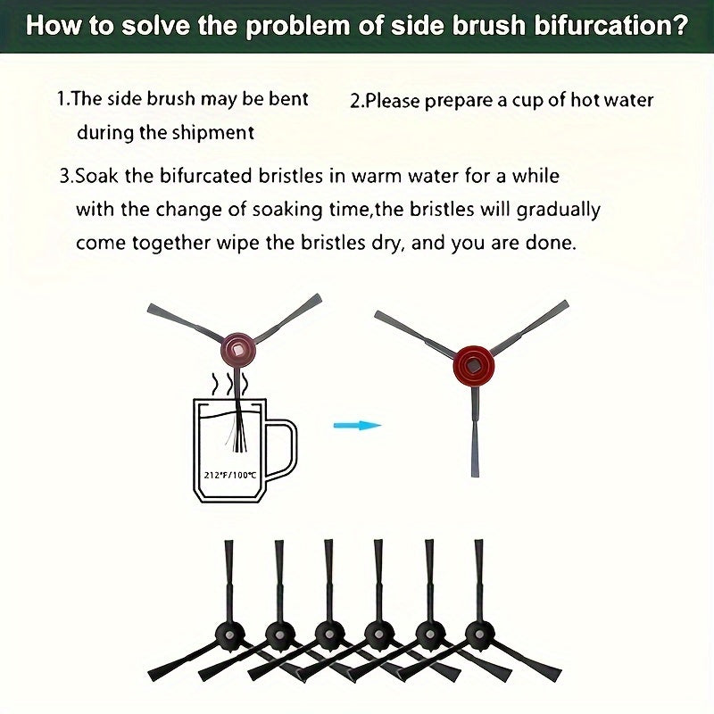 S8 Maxv Ultra uchun robot tozalovchi aksessuarlar 2 ta asosiy cho'tka, 6 ta yon cho'tka, 4 ta filtr, 4 ta chang sumkasi va 8 ta matodan iborat. Plastik materialdan tayyorlangan, batareya talab qilinmaydi.