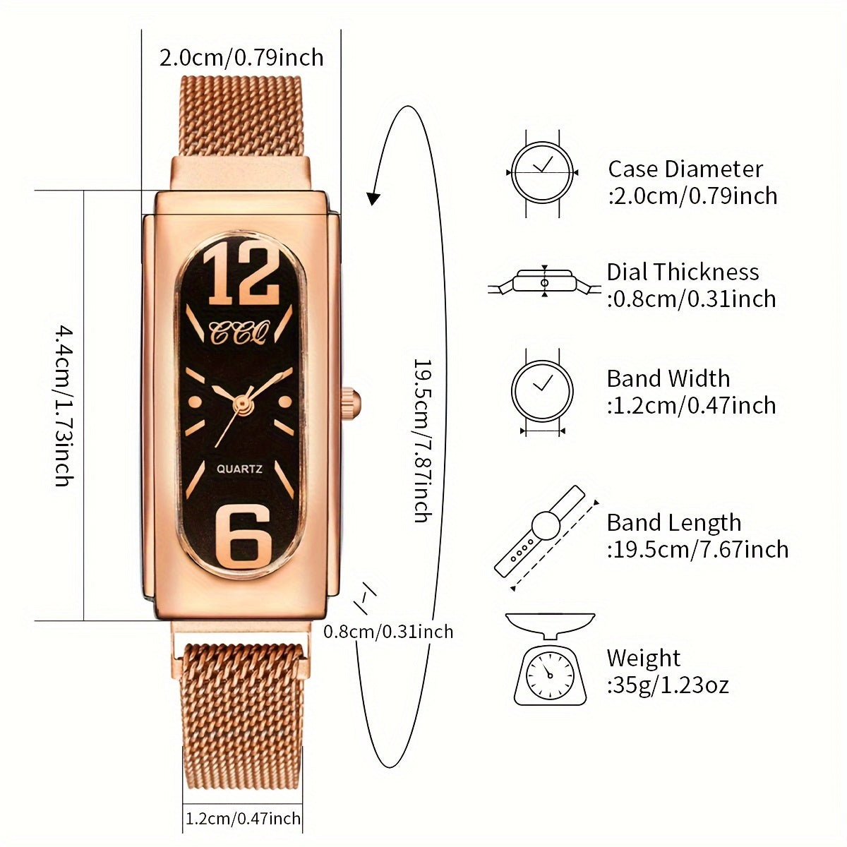 Women's Casual Square Quartz Wrist Watch with Alloy Band and Numerical Dial